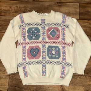 Vintage Jantzen Sweater White Hand Embroidered Grandma Cottage prairie